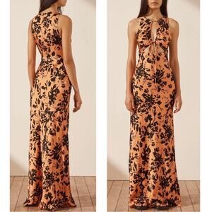 SHONA JOY Solare Cutout Floral Maxi Dress in Tangerine & Black Size 10